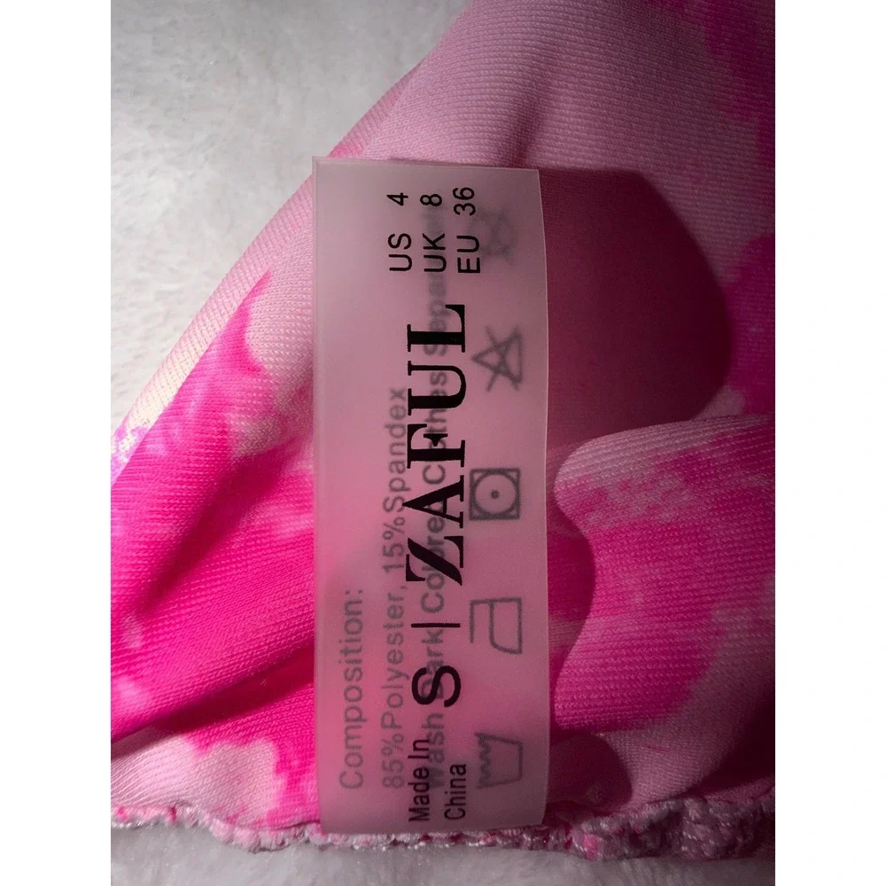 Zaful Pink Tie Dye Bikini Set Triangle Top Side Tie Bottoms‎ Womens Size S 4